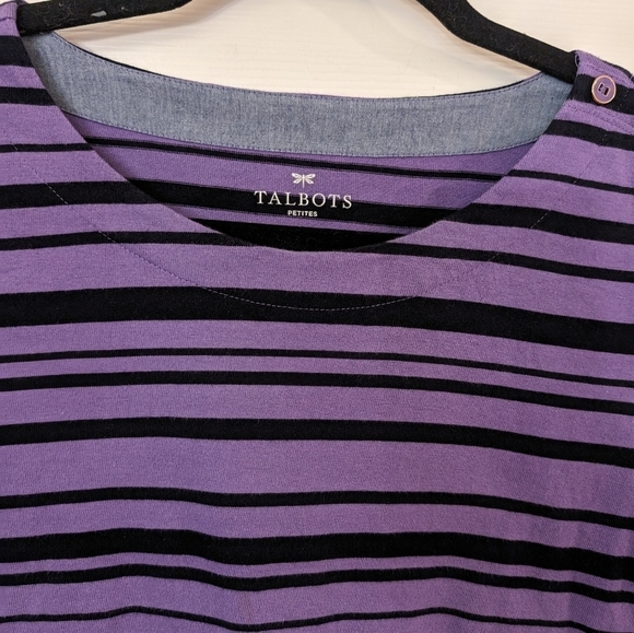 TALBOTS Striped Button Shoulder Long Sleeve Tee - Picture 3 of 6